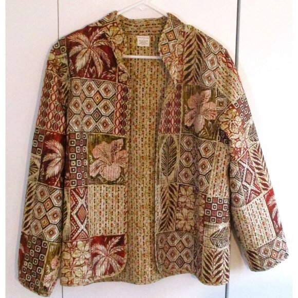 Alfred Dunner  Womens Open Front Jacket Size 14 M Fall Colors Floral Geometric - Picture 1 of 4
